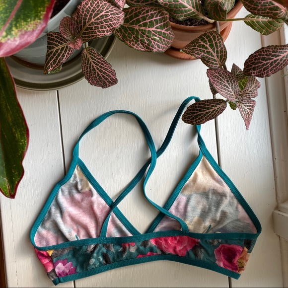 Free People Floral Bralette, Small, Turqoise Pink - Picture 2 of 5